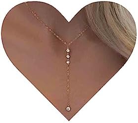 Boho Crystal Y Lariat Necklace Gold Crystal Drop Necklace Chain CZ Y Necklace Long Necklaces Jewelry for Women and Girls Bridal Gifts