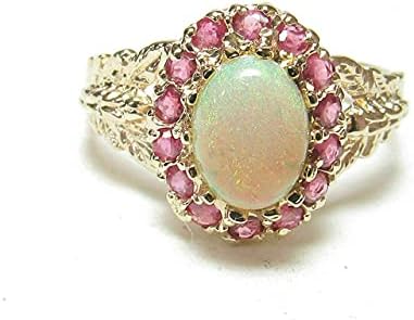 2 1/2 CT Oval Shape Simulated White Fire Opal & Pink Sapphire Leaf Style Halo Wedding Engagement Ring In 14K Yellow Gold Plated 925 Sterling Silver (2.50 Cttw)