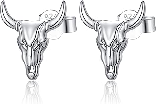 Lobster Clasp Turquoise Stud Western Earrings & Necklace Set - Sterling Silver Cow Skull & Boot Design - Gift for Women, Men, Girls - Bohemian Cowgirl Cowboy Jewelry