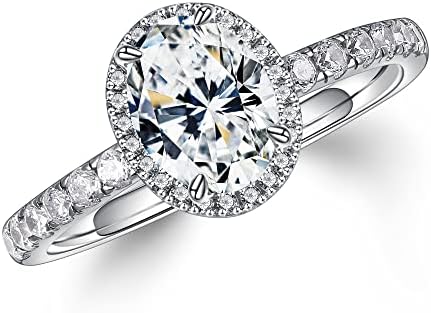 MOOSEA 1.5ct Oval Cut Moissanite Halo Engagement Rings for Women, D Color VVS1 Clarity Lab Created Diamond Wedding Ring 14K White Gold Vermeil Side Stone Moissanite Rings for Women