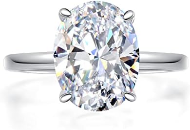 Size 11 Women's Sterling Silver Engagement Ring with 18K White Gold Plated Cubic Zirconia, Oval Shaped Design