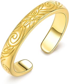 Adjustable Open Toe Ring in 925 Sterling Silver & 14K Gold Plating - Luxurious LELOUCHY Design Suitable for Women, Perfect Beach Jewelry