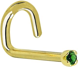 Body Candy 18k Yellow Gold Nose Stud with Genuine Emerald for Left Nostril, Screw Back Design, USA Made, 18 Gauge, 1/4" Length