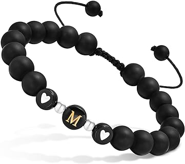 Lobster Claw Clasp, Beaded Initial Bracelet with Box/Braided/Bead Chain, Custom Stainless Steel A-Z Heart Charm for Men & Women, Perfect for Birthday/Valentine's Day Gifts