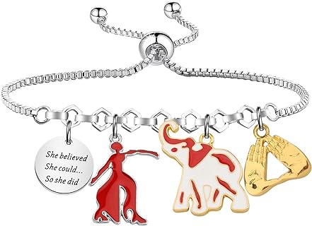 Pliti DST Sorority Stainless Steel Bracelet with Red Elephant Design and Encouraging Inscription featuring Lobster Claw Clasp - Ideal Inspirational Gift