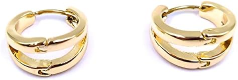 16K Gold Plated Hinged Hoop Huggie Earrings for Women and Teens - Minimalist Brass Small Hoop Design