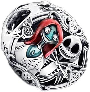 Elegant Christmas Charm Bracelet for Women with Sterling Silver Chain, Nightmare Before Christmas Design, Fashionable DIY Jewelry Gift