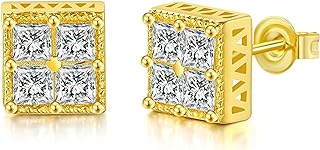 STYLECONIC™ | 18K Gold-Plated Square Stud Zircon Earrings for Men and Women Accessories para Hombre Aretes | Diamond Nugget Playboy Style | Square Stud Earrings Fake Diamond