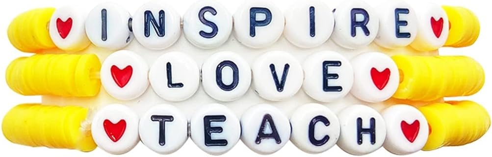 Caiyao 3/4Pcs Clay Teacher Appreciation Gifts Bracelet Set for Women Love Apple Teach Inspire Beaded Teacher Bracelets Appreciation Gifts