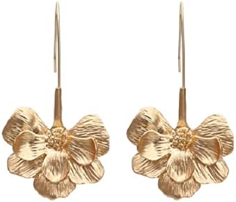 Flower Earrings for Women, Flower Petal Earrings for Girls, Gold Flower Floral Dangle Earrings Hypoallergenic, Cute Flower Earrings Studs, Golden Hawaiian Flower Drop Earrings, Flower Jewelry Gifts