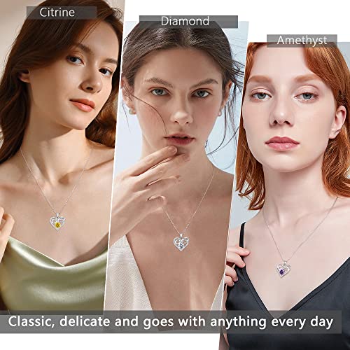Jewlpire Infinity Heart Necklace for Women 925 Sterling Silver Birthstone Necklace Rose Gold Silver Jewelry for Women, Birthday Anniversary Valentine's Day Christmas Jewelry Gifts for Women Wife Her