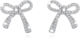 Zinc Crystal Bow Drop Earrings with Secure Push-Back for Women and Girls by Mintolex