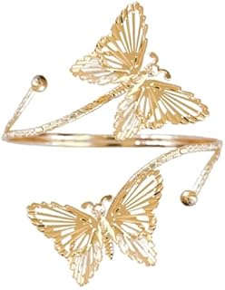 Punk Cool Open Upper Arm Adjustable Coil Swirl Leaf Wings Snake Butterfly Armband Minimalist Armlet Cuff Bangle Bracelet Simple Gothic Jewelry for Women Teens