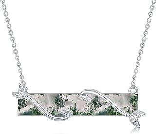 925 Sterling Silver Agate Leaf Design Bar Pendant Necklace - Mothers Day Jewelry Gifts for Women, with Rolo Chain and Lobster Clasp