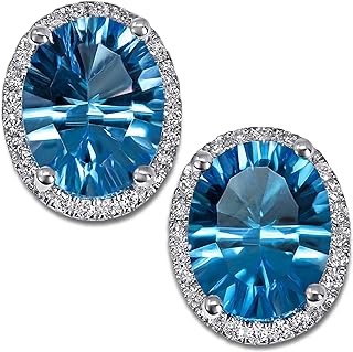 14K White Gold KOKAV Stud Earrings with Push Back, Genuine London Blue Topaz and Diamond Accent, Ideal for Special Occasions - Classic Stud Design