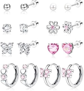 Florideco Hypoallergenic Small Hoop Earrings for Girls Surgical Steel Screwback Earrings for Women Cute CZ Dangling Huggie Teens Earrings Cartilage Colorful CZ Stud Earrings Set for Sensitive Ears