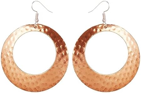 NEW! Touchstone Indian Bollywood Fashion Handcrafted Pretty Hand Hammered Geometric Round Shape Light Weight Designer Jewelry Hoop Earrings In Copper Tone For Women.