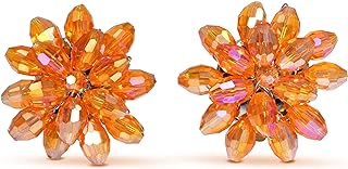 Aeravida Dazzling Orange Chrysanthemum Floral Crystal Clip On Earrings | Elegant Jewelry Wire | Clip-on Earrings | Trendy Clip-on Earrings | Gift for Daughter