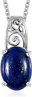 SHOP LC Stainless Steel 925 Sterling Silver Platinum Lapis Lazuli and White Topaz Pendant Necklace Delicate Jewelry Size 20" Unique Birthday Gifts for Women