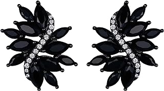 Marquise Cubic Zirconia Stud Earrings with Push Back for Women, Floral Leaf Design