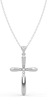 Lab Grown Diamond Cross Necklace for Women | Dainty 1/10 CT. TW. Real White Gold Plated 925 Sterling Silver Cross Diamond Pendant Necklace | Ideal Gift for Girls of all Ages