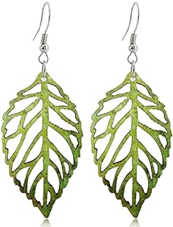 Handcrafted Bohemian Wood Leaf Dangle Earrings with French Wire for Women - Lightweight Ethnic African Inspired Geometry Jewelry