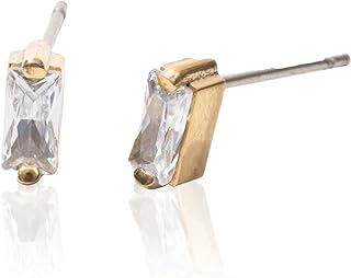 Tini Lux | Hypoallergenic Earrings | Titanium Bijou Stud Earrings | Small Silver Baguette Crystal Detail | Titanium Stud Earrings for Women | Earrings Studs, Sensitive Ears, Trendy Womens Earring Set
