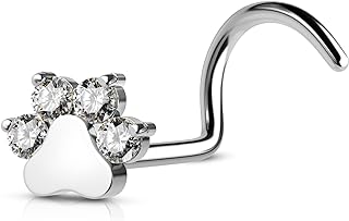 COCHARM G23 Titanium 20g Nose Stud Paw Print Nose Screw Nose Rings S Screw Dog Paw Clear CZ Nose Piercing Jewelry 20 Gauge Nose Corkscrew Stud