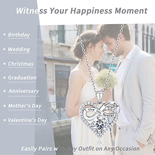 Jewlpire Infinity Heart Necklace for Women 925 Sterling Silver Birthstone Necklace Rose Gold Silver Jewelry for Women, Birthday Anniversary Valentine's Day Christmas Jewelry Gifts for Women Wife Her