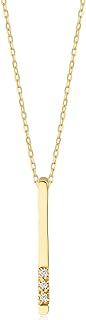Diamond Bar Necklace for Women | 14k Real Gold Vertical Bar Necklaces | 14k Gold Long Bar Pendant Necklace | Delicate Diamond Jewelry | Gifts for Christmas, 18"