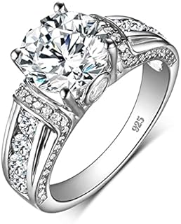 Moissanite Rings for Women 1 CT Round Cut Blue Wedding Ring Engagement Rings White Gold S925