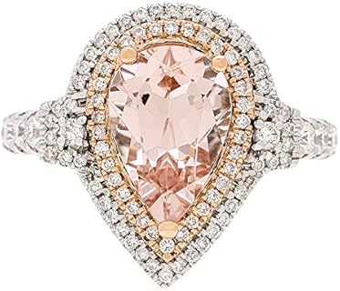 Gin and Grace 14K Two Tone Gold Genuine Morganite Ring with Diamonds for women | Ethically, authentically & organically sourced (Pear-cut) shaped Morganite hand-crafted jewelry for her | Morganite Ring for women