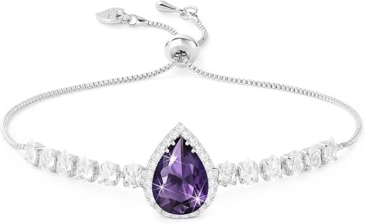 Bracelet Améthyste élégant Linawe pour femme avec pierre de naissance, taille ajustable et design plaqué or blanc, idéal pour usage quotidien et occasions spéciales