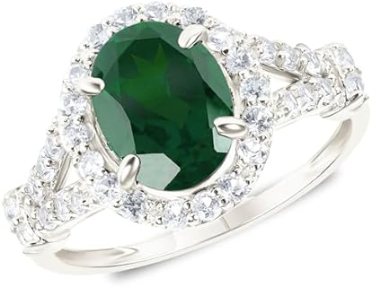 MAX + STONE 10k Solid Gold Oval Cut Gemstone Ring for Women with Halo | Birthstone Rings with White Sapphire Accent Stones | Hypoallergenic Statement Cocktail Rings in Sizes 6 to 8