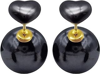 Hiqmic 925 Sterling Silver Post Double-sided Earrings Heart Round shaped Pearl Ear Stud for Women Fashion White Gold Plated Jewelry Gifts