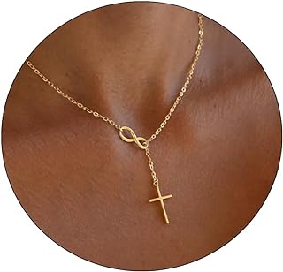 Gold Cross Necklaces for Women, Dainty 14K Gold Plated Infinity Cross Pendant Necklaces for Women Religious Jewelry Faith Cross Necklace Simple Trendy Gold Necklace Jewelry Gifts for Women Girls