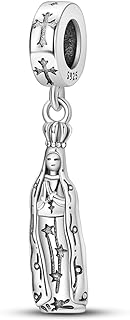 Women's Virgin Mary Charm Bracelet with Sterling Silver Pandora Dangle Charms and Cubic Zirconia Hamsa Hand/Evil Eyes Design