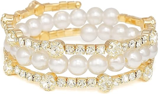 Adjustable Rhinestone Bracelet Classical Pearl Bracelet Bangle for Women Girls Jewelry