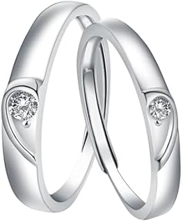 Cubic Zirconia Adorned Sterling Silver Couple's Ring Set - Adjustable Romantic Design For Him and Her