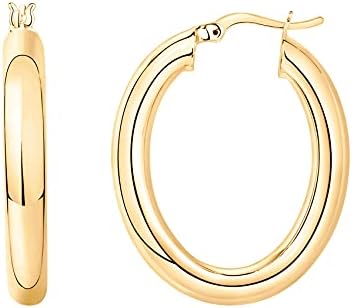 PAVOI 14K Gold Plated Sterling Silver Post Monet Oval Chunky Lightweight Hoop Earrings for Women