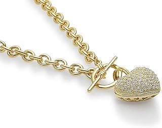 Gold-Tone Toggle Clasp Rhinestone-Embellished Pendant Necklace - Cable Chain, 18 inches - Ideal Gift for Women
