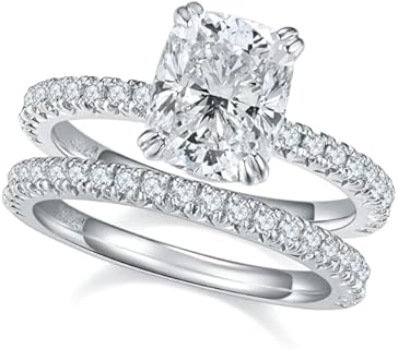 Cushion Cut Moissanite Wedding Rings Bridal Set Total 4cttw D Color VVS1 White Gold Plated Sterling Silver Engagement Rings for Women