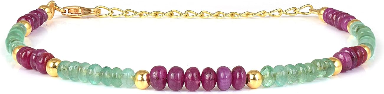 Lobster Claw Clasp Emerald Bead Bracelet with C-Chain Design, Featuring Bewitching Indian Emerald and Ruby Gems For Women, Delicate & Dainty Design