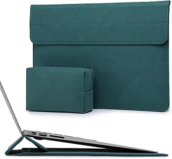 HYZUO 15-16 Zoll Laptop Hülle in Dunkelgrün mit Standfunktion aus Mikrofaser, hoher Wasserdichte und Zubehör-Tasche, ideal für MacBook Pro und Dell XPS