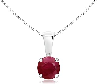 Angara Natural Ruby Classic Round Solitaire Pendant Necklace in 14k Solid Gold for Women, Girls with 18" Chain | July Birthstone Jewelry Gift for Her