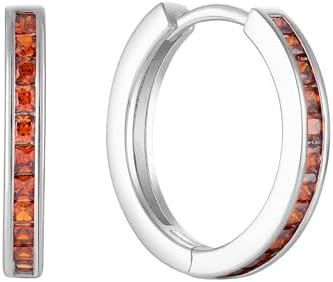 Starchenie 925 Sterling Silver Hoop Earrings for Women | Princess Cut Birthstones Earring Hypoallergenic