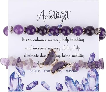 Mikovivi Bracelet Améthyste pour Femmes et Hommes avec Perles de 8 mm, Élastique et Réglable, Cadeau Idéal pour Anniversaire ou Noël, Parfait pour Tenue Quotidienne ou Bureau
