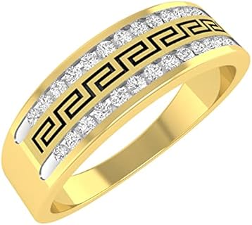 Dazzlingrock Collection Round White Diamond Double Row Classic Greek Key Style Inspired Wedding Ring for Him (0.26 ctw, Color I-J, Clarity I1-I2) in 18K Gold