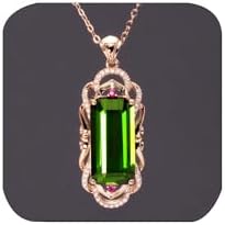 Women's Rose Gold Plated Emerald Necklace Rectangle Green Crystal Pendant Necklace with Princess Cut Pendant in Simulated Tourmalines Gemstones Square Pendant Necklace with 18" Chain