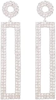 Rhinestone Drop Earrings Statement Long Rectangle Dangle Geometric Fashion Jewelry
